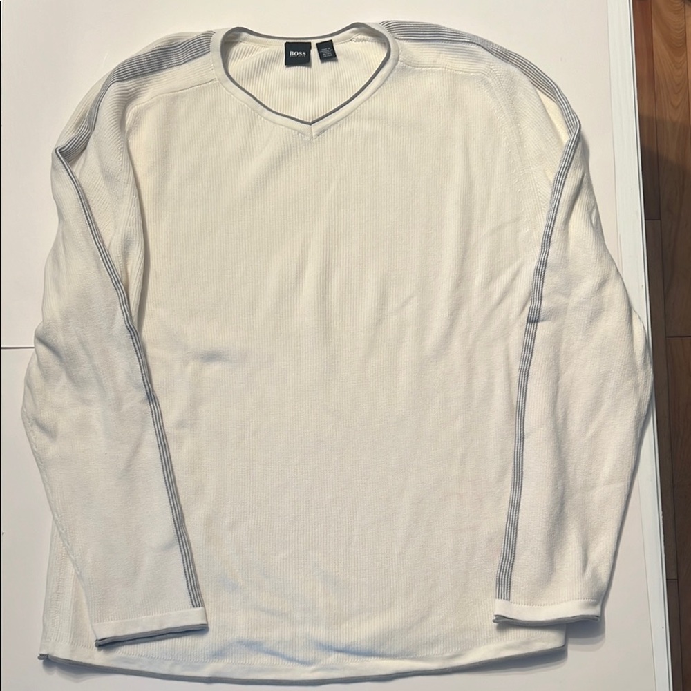 Boss Cream V-Neck Sweater Soft Texture